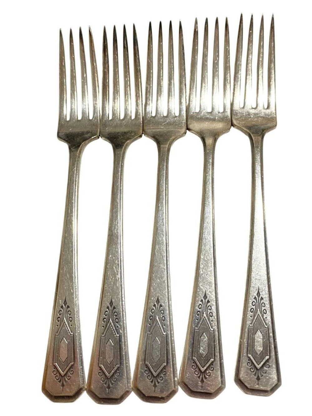 Wm Rogers & Son A1 Plus Silverplate 5 Nuart Dinner Forks Set Vintage 1930s 7.5"